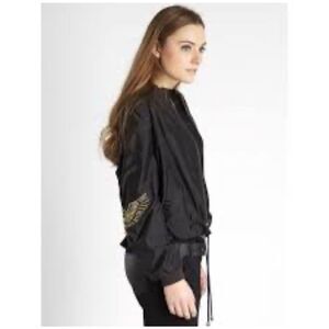NU Denmark‎ Womens Sequined Eagle Full-Zip Bomber Jacket Black Large